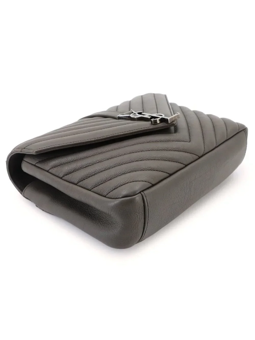 Saint Laurent Carre Edge 2-Way Hand Chain Shoulder Bag Leather Gray Silver